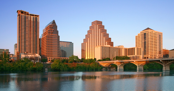 Downtown Austin skyline near Circuit of the Americas — F1 Grand Prix Hotels